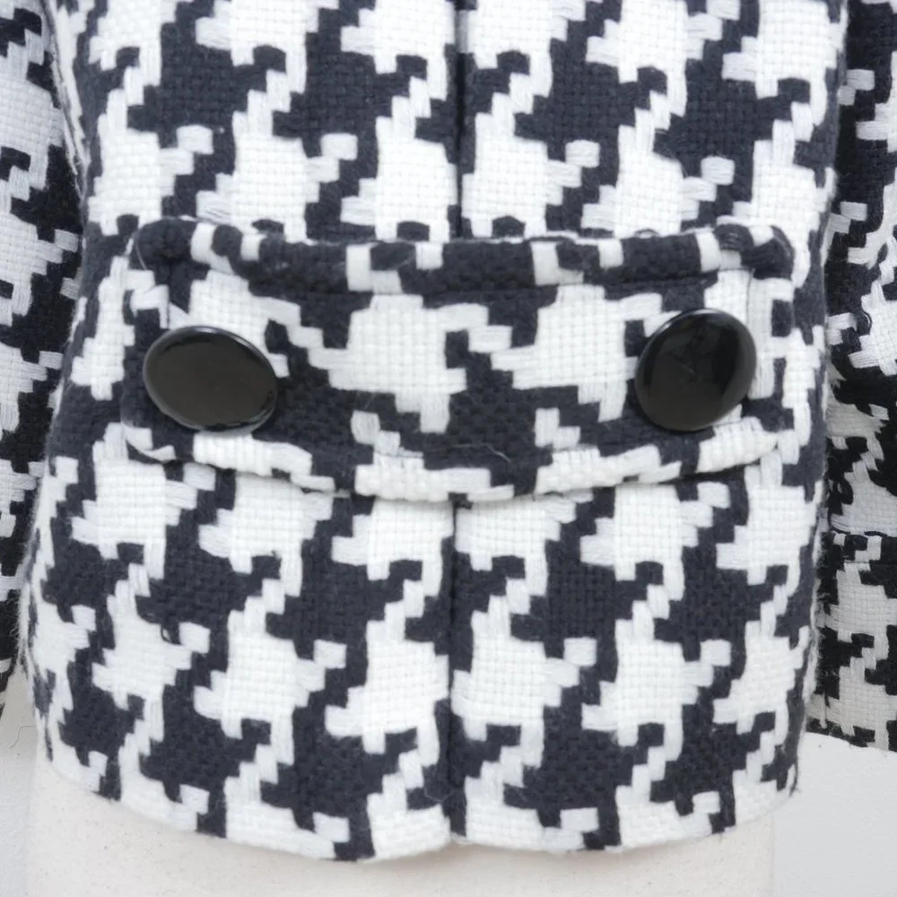 Nygard Black White Houndstooth Design Retro Coat Wide Half Sleeve SZ 8 Jacket - Picture 12 of 14